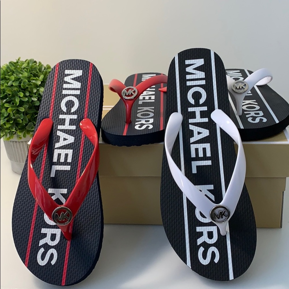 Michael Kors Black, Red, and White Women's Slippers for both pair 😍